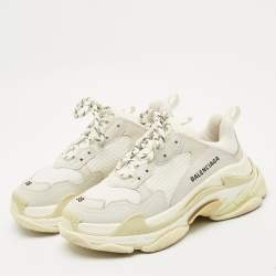 Pre Owned Balenciaga White Leather and Mesh Triple S Sneakers Size 38