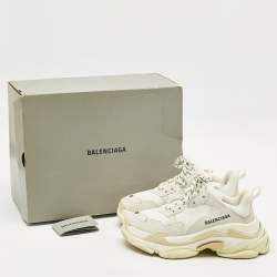 Pre Owned Balenciaga White Leather and Mesh Triple S Sneakers Size 38