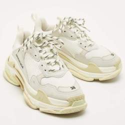 Pre Owned Balenciaga White Leather and Mesh Triple S Sneakers Size 38