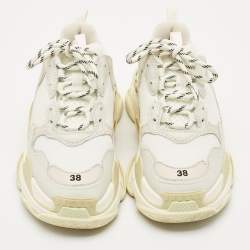Pre Owned Balenciaga White Leather and Mesh Triple S Sneakers Size 38