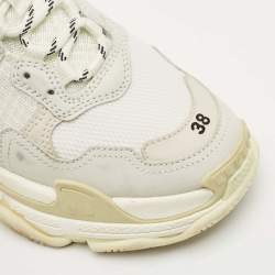 Pre Owned Balenciaga White Leather and Mesh Triple S Sneakers Size 38