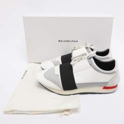 Pre Owned Balenciaga White Leather and Mesh Race Runner Low Top Sneakers Size 43