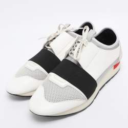 Pre Owned Balenciaga White Leather and Mesh Race Runner Low Top Sneakers Size 43