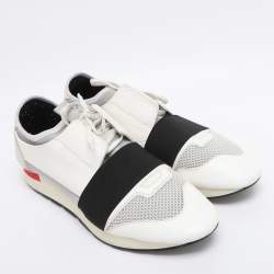 Pre Owned Balenciaga White Leather and Mesh Race Runner Low Top Sneakers Size 43