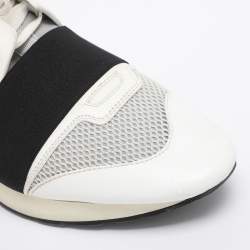 Pre Owned Balenciaga White Leather and Mesh Race Runner Low Top Sneakers Size 43