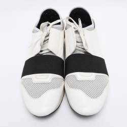 Pre Owned Balenciaga White Leather and Mesh Race Runner Low Top Sneakers Size 43