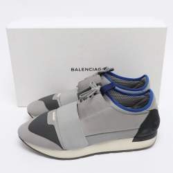 Pre Owned Balenciaga Grey Knit Fabric and Leather Race Runner Low Top Sneakers Size 42