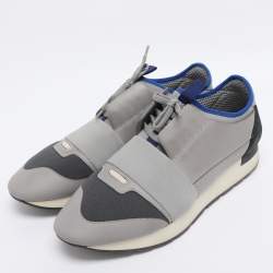 Pre Owned Balenciaga Grey Knit Fabric and Leather Race Runner Low Top Sneakers Size 42