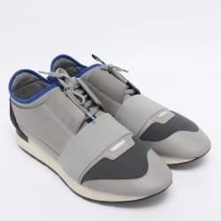 Pre Owned Balenciaga Grey Knit Fabric and Leather Race Runner Low Top Sneakers Size 42