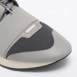 Pre Owned Balenciaga Grey Knit Fabric and Leather Race Runner Low Top Sneakers Size 42
