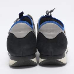 Pre Owned Balenciaga Grey Knit Fabric and Leather Race Runner Low Top Sneakers Size 42