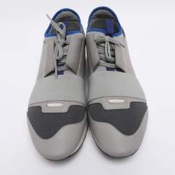 Pre Owned Balenciaga Grey Knit Fabric and Leather Race Runner Low Top Sneakers Size 42