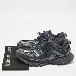 Pre Owned Balenciaga Navy Blue Faux Leather and Mesh Track Sneakers Size 46