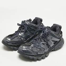 Pre Owned Balenciaga Navy Blue Faux Leather and Mesh Track Sneakers Size 46