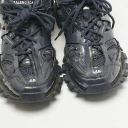 Pre Owned Balenciaga Navy Blue Faux Leather and Mesh Track Sneakers Size 46