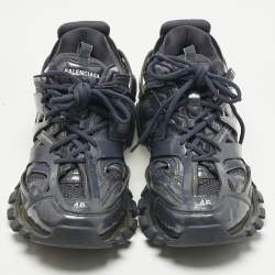 Pre Owned Balenciaga Navy Blue Faux Leather and Mesh Track Sneakers Size 46