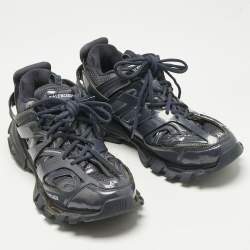 Pre Owned Balenciaga Navy Blue Faux Leather and Mesh Track Sneakers Size 46
