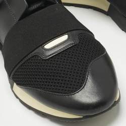 Pre Owned Balenciaga Black Leather and Mesh Race Runner Low Top Sneakers Size 42