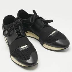 Pre Owned Balenciaga Black Leather and Mesh Race Runner Low Top Sneakers Size 42