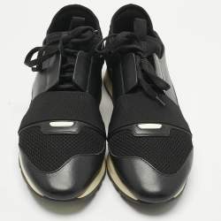 Pre Owned Balenciaga Black Leather and Mesh Race Runner Low Top Sneakers Size 42