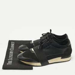 Pre Owned Balenciaga Black Leather and Mesh Race Runner Low Top Sneakers Size 42