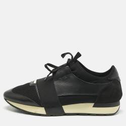 Pre Owned Balenciaga Black Leather and Mesh Race Runner Low Top Sneakers Size 42