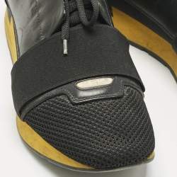 Pre Owned Balenciaga Black Leather and Mesh Race Runner Low Top Sneakers Size 41