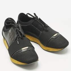 Pre Owned Balenciaga Black Leather and Mesh Race Runner Low Top Sneakers Size 41
