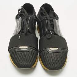 Pre Owned Balenciaga Black Leather and Mesh Race Runner Low Top Sneakers Size 41