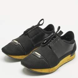 Pre Owned Balenciaga Black Leather and Mesh Race Runner Low Top Sneakers Size 41