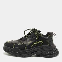 Pre Owned Balenciaga Black Faux Leather Allover Logo Triple S Sneakers Size 43