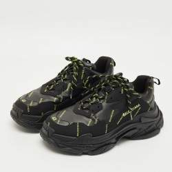 Pre Owned Balenciaga Black Faux Leather Allover Logo Triple S Sneakers Size 43