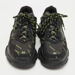 Pre Owned Balenciaga Black Faux Leather Allover Logo Triple S Sneakers Size 43