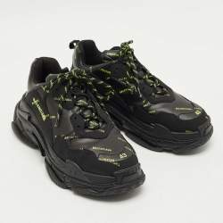 Pre Owned Balenciaga Black Faux Leather Allover Logo Triple S Sneakers Size 43