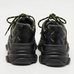 Pre Owned Balenciaga Black Faux Leather Allover Logo Triple S Sneakers Size 43