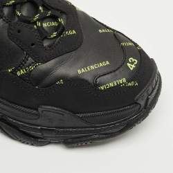 Pre Owned Balenciaga Black Faux Leather Allover Logo Triple S Sneakers Size 43