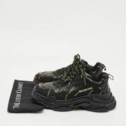 Pre Owned Balenciaga Black Faux Leather Allover Logo Triple S Sneakers Size 43