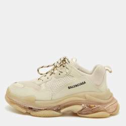 Pre Owned Balenciaga Cream Leather and Mesh Triple S Low Top Sneakers Size 43