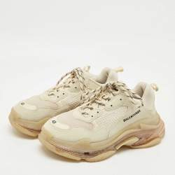 Pre Owned Balenciaga Cream Leather and Mesh Triple S Low Top Sneakers Size 43