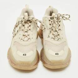Pre Owned Balenciaga Cream Leather and Mesh Triple S Low Top Sneakers Size 43