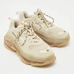 Pre Owned Balenciaga Cream Leather and Mesh Triple S Low Top Sneakers Size 43