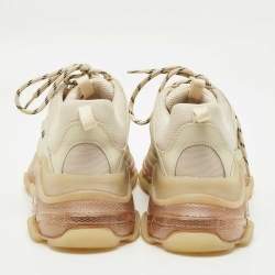 Pre Owned Balenciaga Cream Leather and Mesh Triple S Low Top Sneakers Size 43
