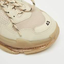 Pre Owned Balenciaga Cream Leather and Mesh Triple S Low Top Sneakers Size 43