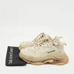 Pre Owned Balenciaga Cream Leather and Mesh Triple S Low Top Sneakers Size 43