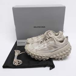 Pre Owned Balenciaga Beige Faux Leather and Mesh Defender Sneakers Size 43