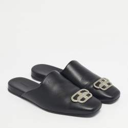 Pre Owned Balenciaga Black Leather Cosy BB Flat Mules Size 42