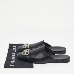 Pre Owned Balenciaga Black Leather Cosy BB Flat Mules Size 42