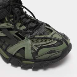 Pre Owned Balenciaga Green/Black Faux Leather and Mesh Track 2 Sneakers Size 44