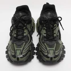 Pre Owned Balenciaga Green/Black Faux Leather and Mesh Track 2 Sneakers Size 44
