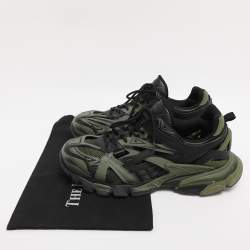 Pre Owned Balenciaga Green/Black Faux Leather and Mesh Track 2 Sneakers Size 44